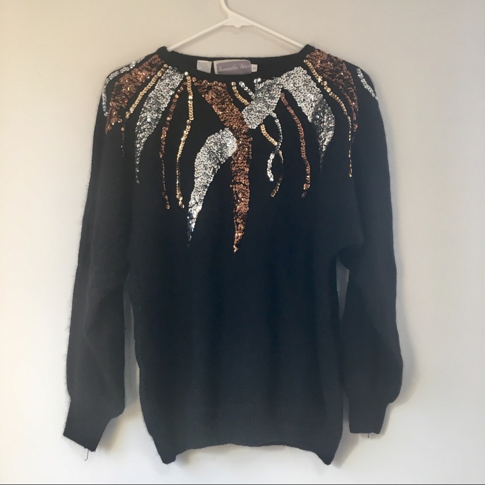Vintage Sequin Flame Black Sweater
